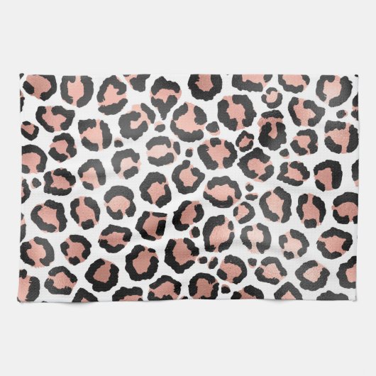 Modern schicke Black Rose Gold Foil Leopard Printi Geschirrtuch (Horizontal)
