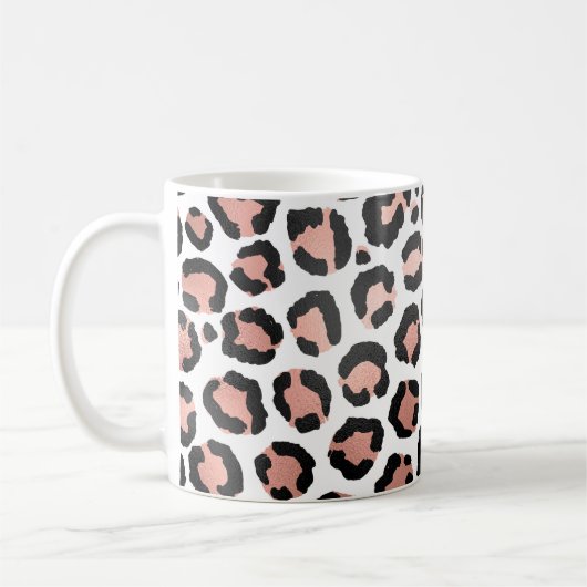 Modern schicke Black Rose Gold Foil Leopard Printi Kaffeetasse (Links)