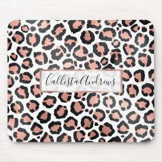Modern schicke Black Rose Gold Foil Leopard Printi Mousepad (Vorne)
