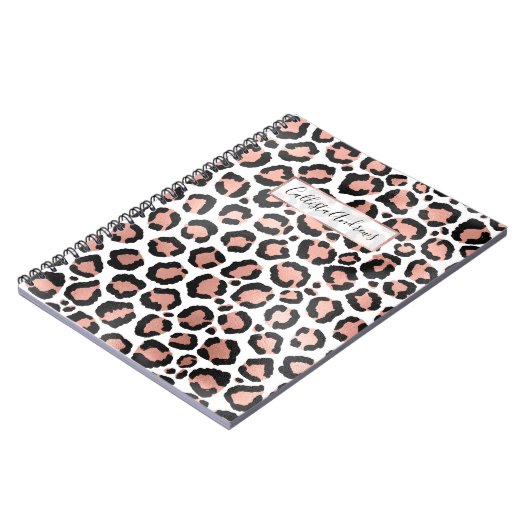 Modern schicke Black Rose Gold Foil Leopard Printi Notizblock (Linke Seite)