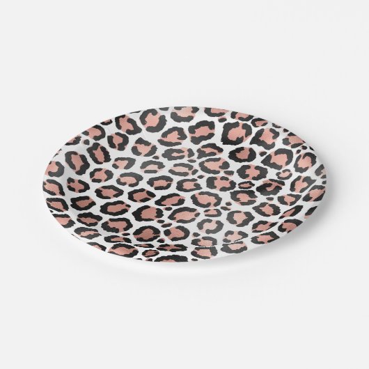 Modern schicke Black Rose Gold Foil Leopard Printi Pappteller (Schrägansicht)