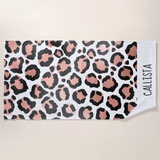 Modern schicke Black Rose Gold Foil Leopard Printi Strandtuch (Vorderseite)