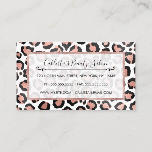 Modern schicke Black Rose Gold Foil Leopard Printi Terminkarte (Rückseite)