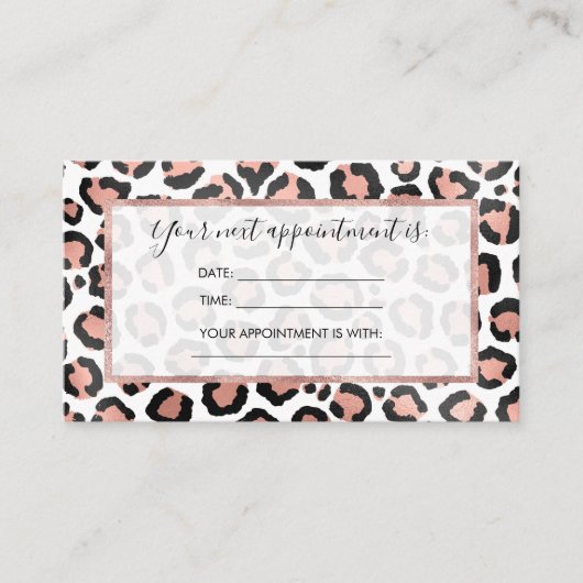 Modern schicke Black Rose Gold Foil Leopard Printi Terminkarte (Vorderseite)