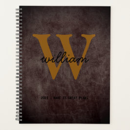 Modern schicke Bordeaux-Lederskript tan monogram Planer