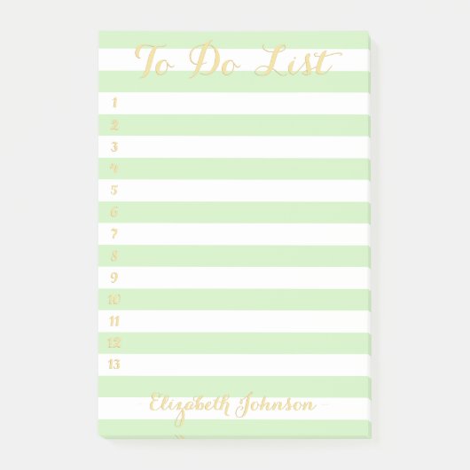 Modern schicke, stilvolle grüne goldene Streifen z Post-it Klebezettel (Vorderseite)