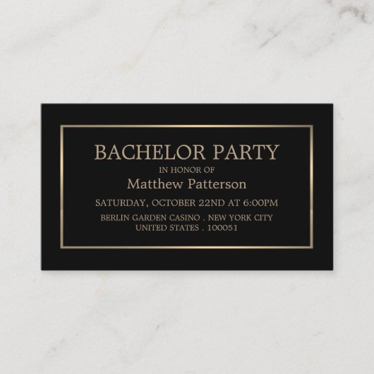 Modern & schlank, Black/Gold Bachelor Party Ticket (Vorderseite)