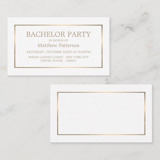 Modern & schlank, Weiß/Gold Bachelor Party Ticket (Vorne/Hinten)