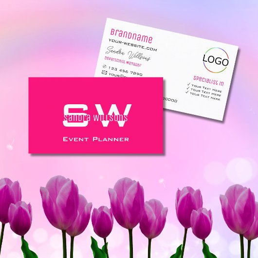 Modern Schlicht-rosa-weiß mit Monogramm und Logo Visitenkarte