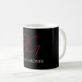 Modern schlichte Rote Monogramm Erstschwarz Kaffeetasse (VorderseiteRechts)
