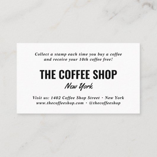 Modern schlichte, weiße und schwarze Kaffeehäuser Treuekarte (Rückseite)
