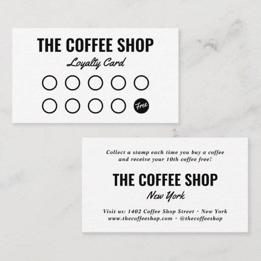 Modern schlichte, weiße und schwarze Kaffeehäuser Treuekarte (Vorne/Hinten)