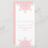 Modern schneeflocken rosa, weiße Hochzeitskarte Menükarte (Vorne/Hinten)