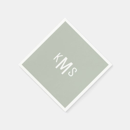 Modern Schriftart Monogram Light Sage Cocktail Nap Serviette (Ecke)