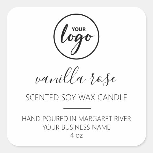 Modern Schriftart White Scented Soy Candle Logo La Quadratischer Aufkleber (Vorderseite)