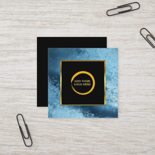 Modern Schwarz-Blau-Eis einfaches Logo Quadratische Visitenkarte (Vorderseite/Rückseite Beispiel)