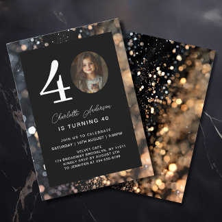Modern, Schwarz, Gold, Glitzer, Foto, 40. Geburtst Einladung