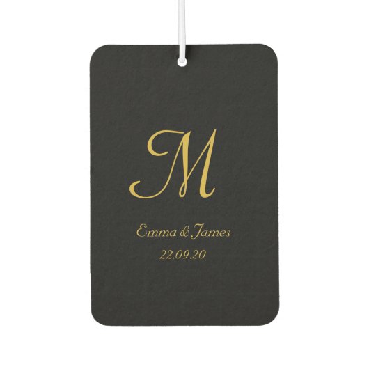 Modern Schwarz-Gold-Monogram-Skriptname Benutzerde Autolufterfrischer (Vorderseite)