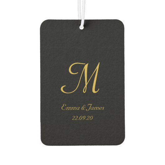 Modern Schwarz-Gold-Monogram-Skriptname Benutzerde Autolufterfrischer (Rückseite)