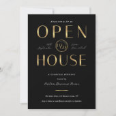 Modern Schwarz & Gold Open House Firmenlogo Einladung (Vorderseite)