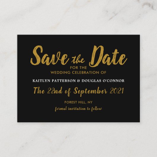 Modern Schwarz & Gold Save the Date Begleitkarte (Vorderseite)