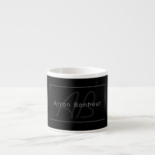 Modern Schwarz & Grau Cooler Name & Monogramm Espressotasse
