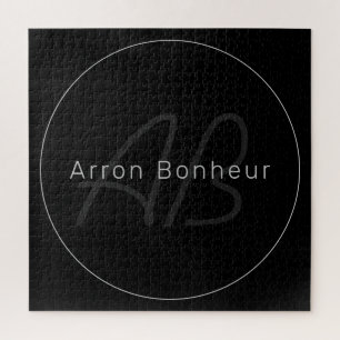Modern Schwarz & Grau Cooler Name & Monogramm Puzzle