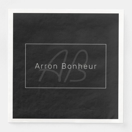 Modern Schwarz & Grau | Cooler Name & Monogramm Serviette (Vorderseite)