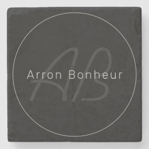 Modern Schwarz & Grau Cooler Name & Monogramm Steinuntersetzer