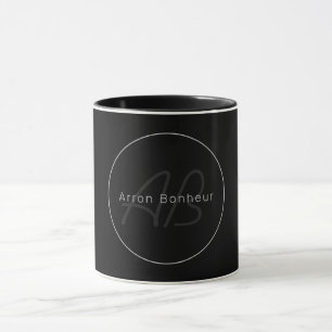 Modern Schwarz & Grau Cooler Name & Monogramm Tasse