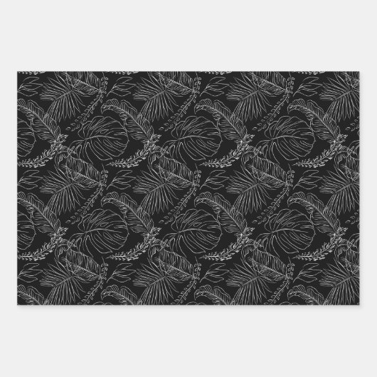 Modern Schwarz/Grün Palmenblättrig Tropenkana Geschenkpapier Set (Vorderseite)