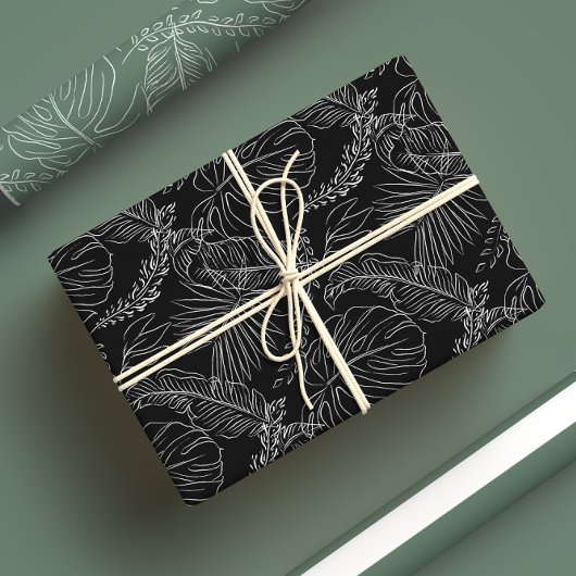 Modern Schwarz/Grün Palmenblättrig Tropenkana Geschenkpapier Set