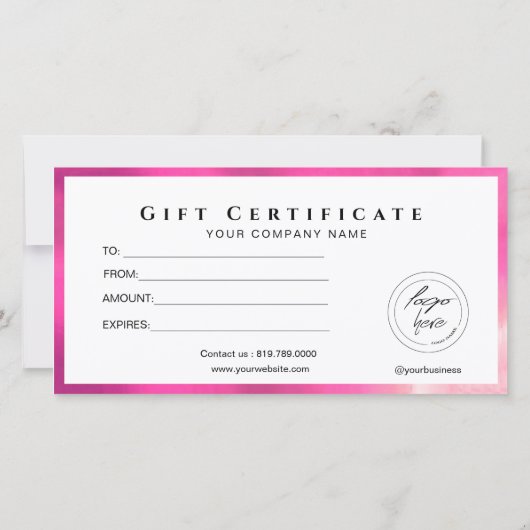 Modern Schwarz-Heiß-Rosa-Logo-Geschenkkarte (Rückseite)