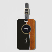 Modern Schwarz/Imitat-Holzmonogramm Gepäckanhänger (Vorderseite Vertikal)