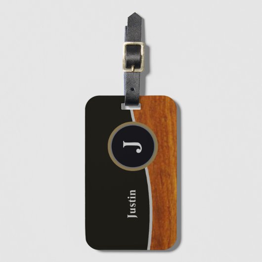 Modern Schwarz/Imitat-Holzmonogramm Gepäckanhänger (Vorderseite Vertikal)