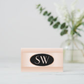 Modern Schwarz Pastellrosa Ombre Oval Frame Monogr Visitenkarte (Stehend Vorderseite)