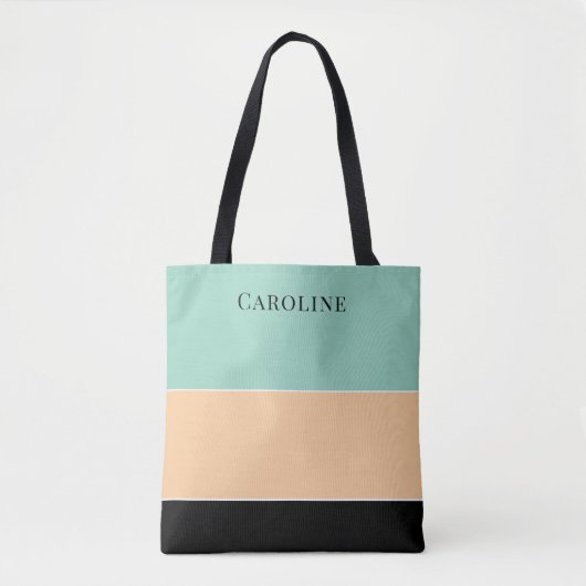 Modern Schwarz, Pfirsich, Grün Personalisiert Tasche (Vorderseite)