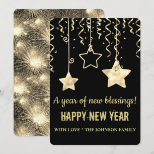 Modern Schwarz und Gold Neujahr Feiertagskarte