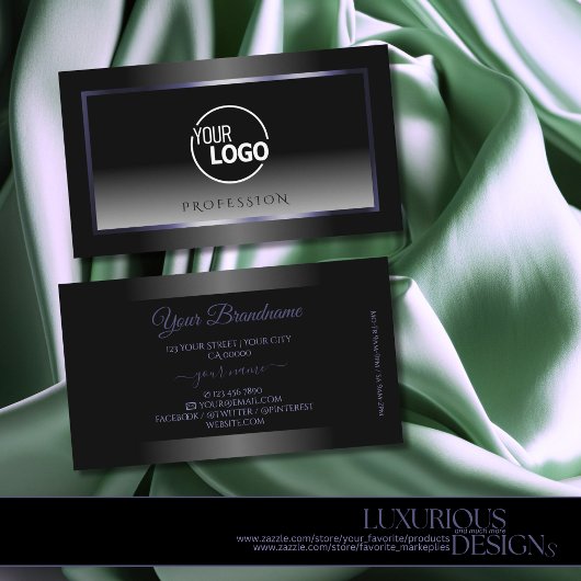 Modern Schwarz-Weiß-Blauer-Rahmen-Logo Visitenkarte