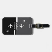 Modern Schwarz/Weiß Gepäckanhänger mit Namen (Vorderseite horizontal)