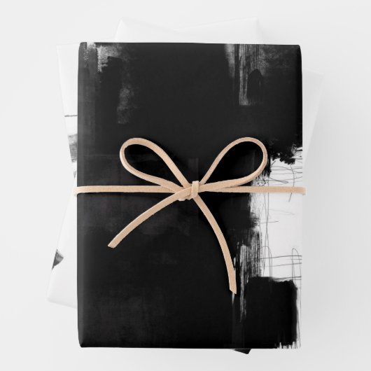 Modern Schwarz-weiß Grau Rustic Abstrakt s3 Geschenkpapier Set (Beispiel)