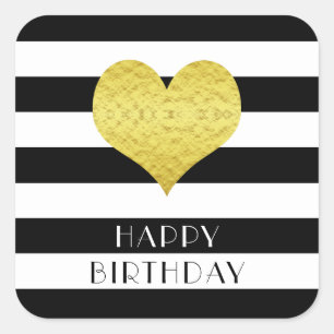 Modern Schwarz-Weiß-Herz Alles Gute zum Geburtstag Quadratischer Aufkleber