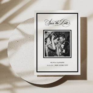 Modern Schwarz-Weiß Kalligrafie und Foto Save The Date