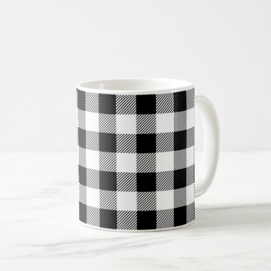 Modern Schwarz-Weiß-Karierte Skriptbezeichnung Kaffeetasse (VorderseiteRechts)