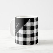 Modern Schwarz-Weiß-Karierte Skriptbezeichnung Kaffeetasse (Vorderseite Links)