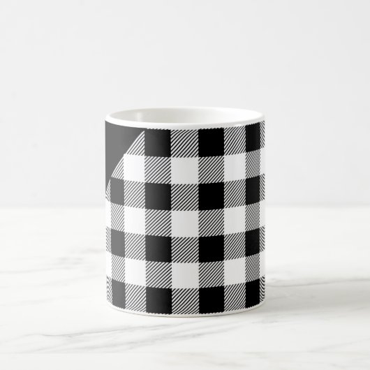 Modern Schwarz-Weiß-Karierte Skriptbezeichnung Kaffeetasse (Mittel)