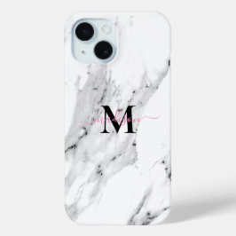 Modern Schwarz-Weiß-Marmor-Muster monogramm Case-Mate iPhone Hülle