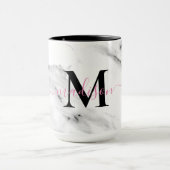 Modern Schwarz-Weiß-Marmor-Muster monogramm Tasse (Zentrum)