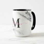 Modern Schwarz-Weiß-Marmor-Muster monogramm Tasse (VorderseiteRechts)