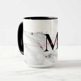 Modern Schwarz-Weiß-Marmor-Muster monogramm Tasse